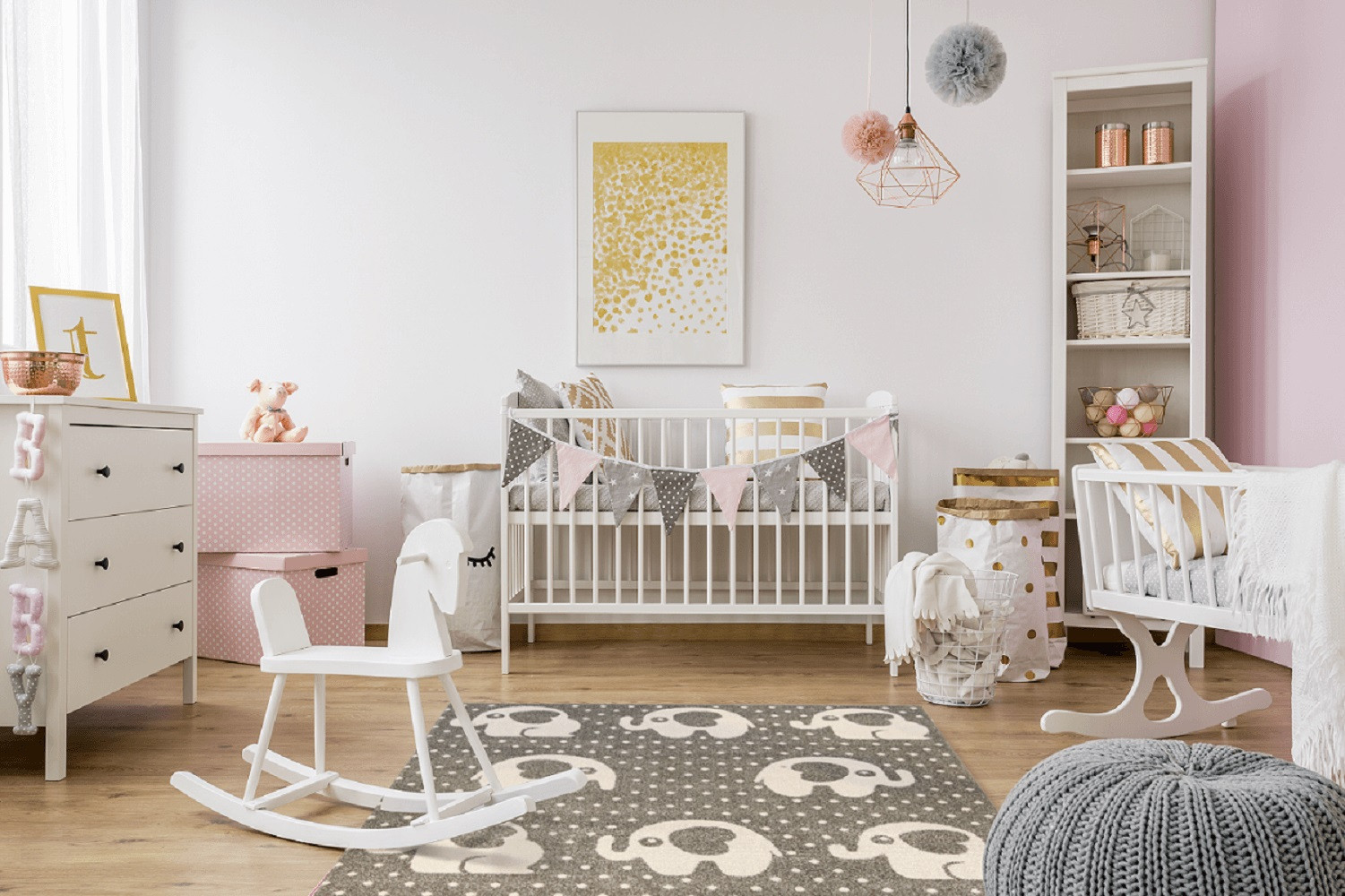 Dětský hnědý dekorační koberec s béžovými slony a puntíky Safari - Carpetforyou obrázek 2