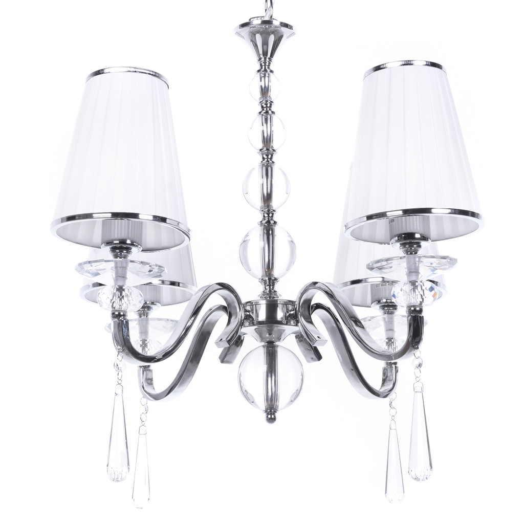 Lustr s krystaly, čtyři bílá stínidla FEDERRICA W4 stříbrná chromovaná ramena - Lumina Deco obrázek 1