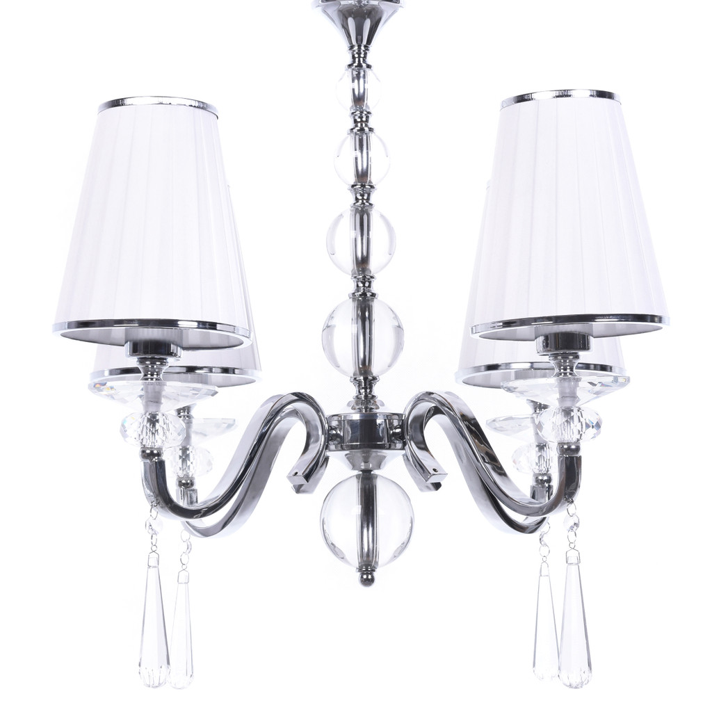 Lustr s krystaly, čtyři bílá stínidla FEDERRICA W4 stříbrná chromovaná ramena - Lumina Deco obrázek 2