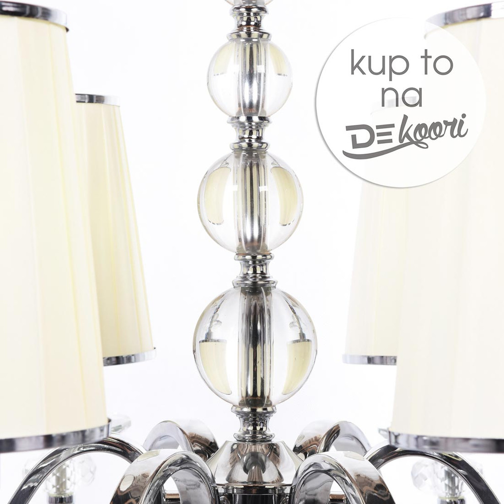 Moderní křišťálový šestiramenný lustr FEDERRICA W6 s krémově béžovými látkovými stínidly - Lumina Deco obrázek 4