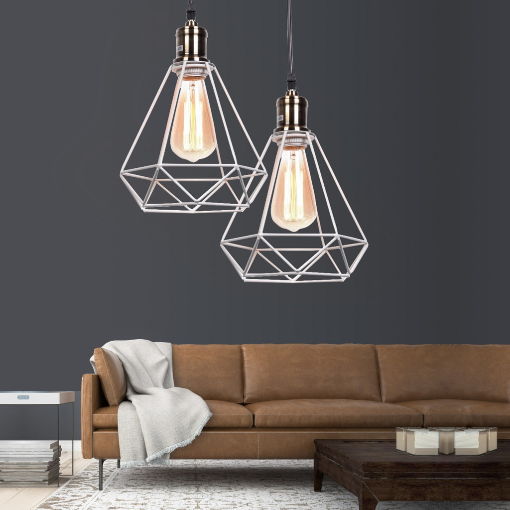 Bílé drátěné minimalistické svítidlo COBI, lustr ve tvaru diamantu - Lumina Deco obrázek 2