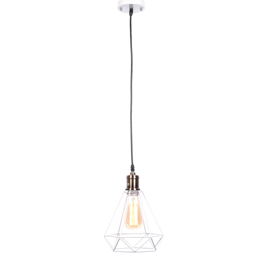 Bílé drátěné minimalistické svítidlo COBI, lustr ve tvaru diamantu - Lumina Deco obrázek 3