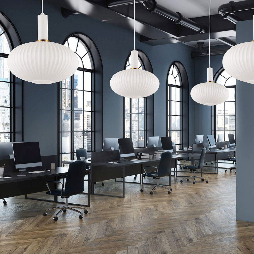 Industriální bílá závěsná lampa FLORI s moderním skleněným stínidlem - Lumina Deco obrázek 2