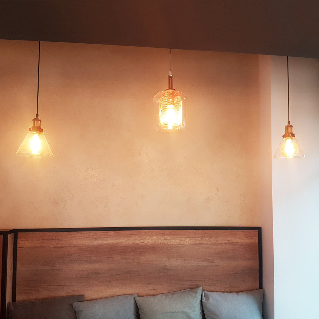 Industriální, skandinávské stropní svítidlo NUBI, skleněné průzračné kuželové stínidlo - Lumina Deco obrázek 2