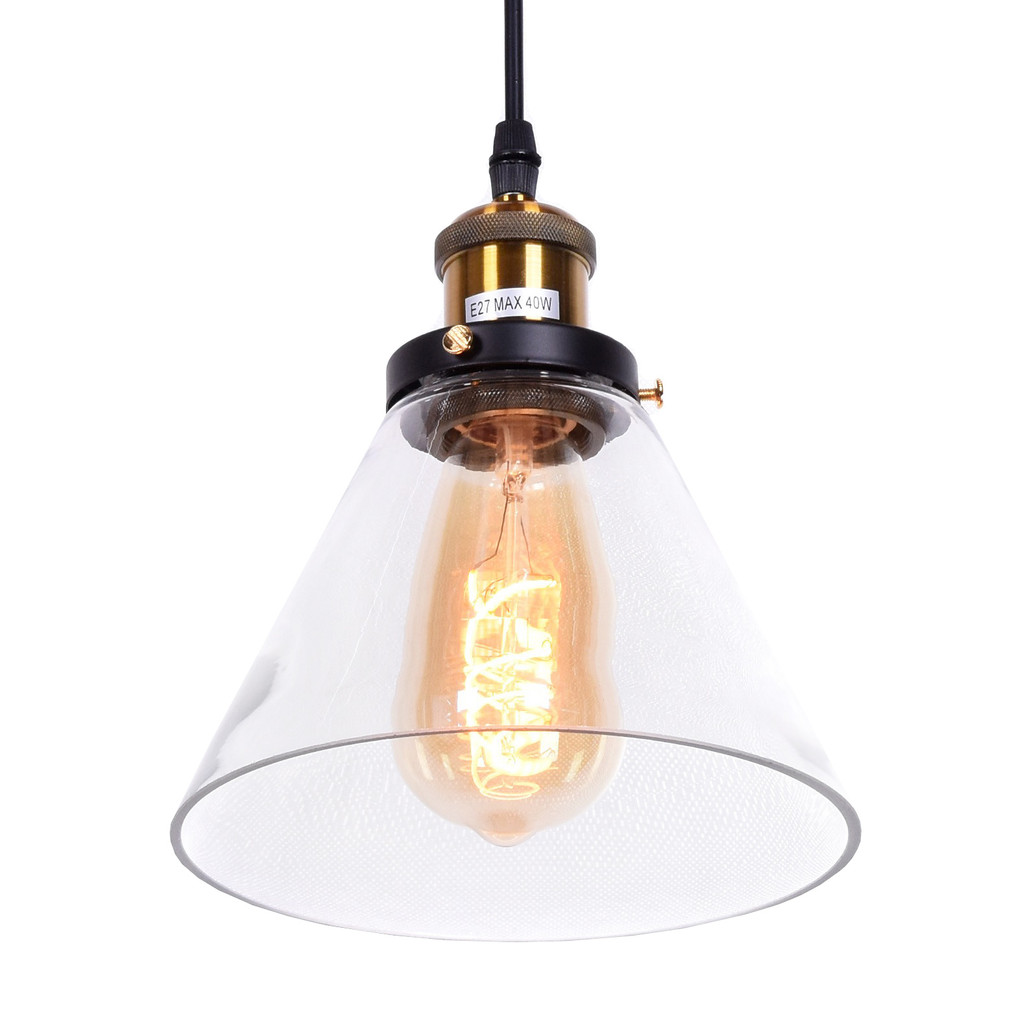 Industriální, skandinávské stropní svítidlo NUBI, skleněné průzračné kuželové stínidlo - Lumina Deco obrázek 4