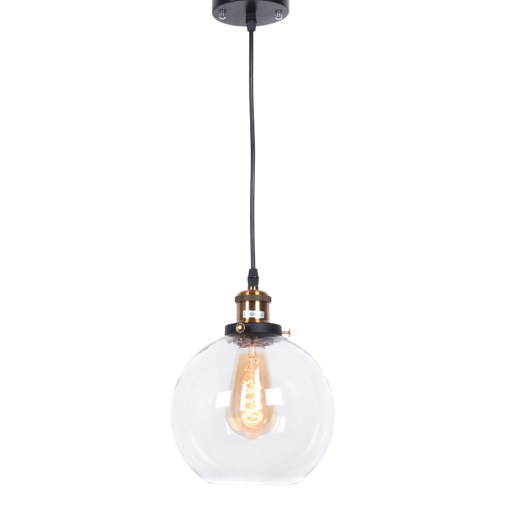 Loftový skleněný lustr, závěsná lampa NAVARRO nastavitelná, průhledná koule - Lumina Deco obrázek 2