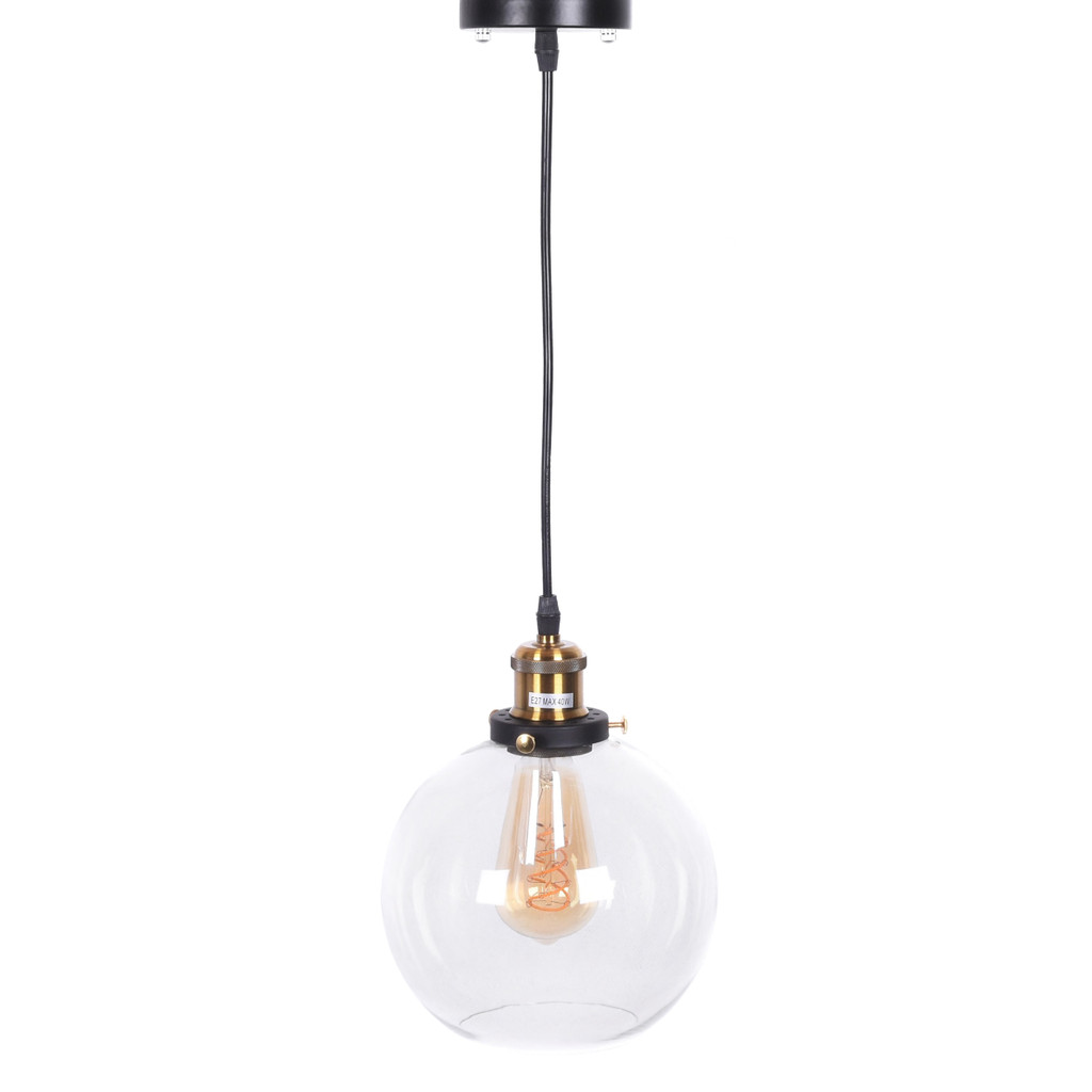 Loftový skleněný lustr, závěsná lampa NAVARRO nastavitelná, průhledná koule - Lumina Deco obrázek 3