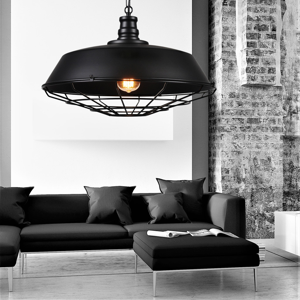 Černá stropní loftová lampa, svítidlo ARIGIO industriální, kovové, drátěná mřížka - Lumina Deco obrázek 2