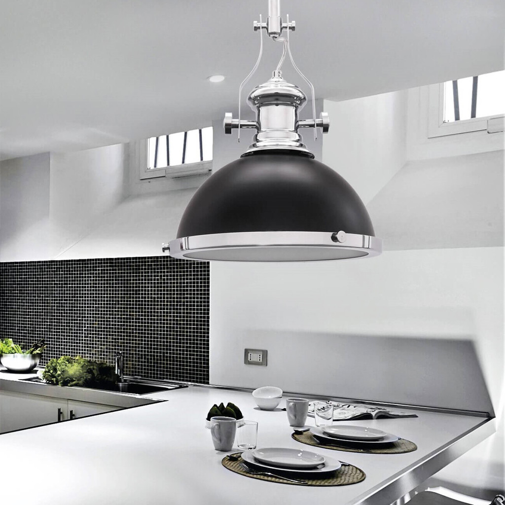 Černá loftová průmyslová lampa závěsná ETTORE kovová matná kopule - Lumina Deco obrázek 4