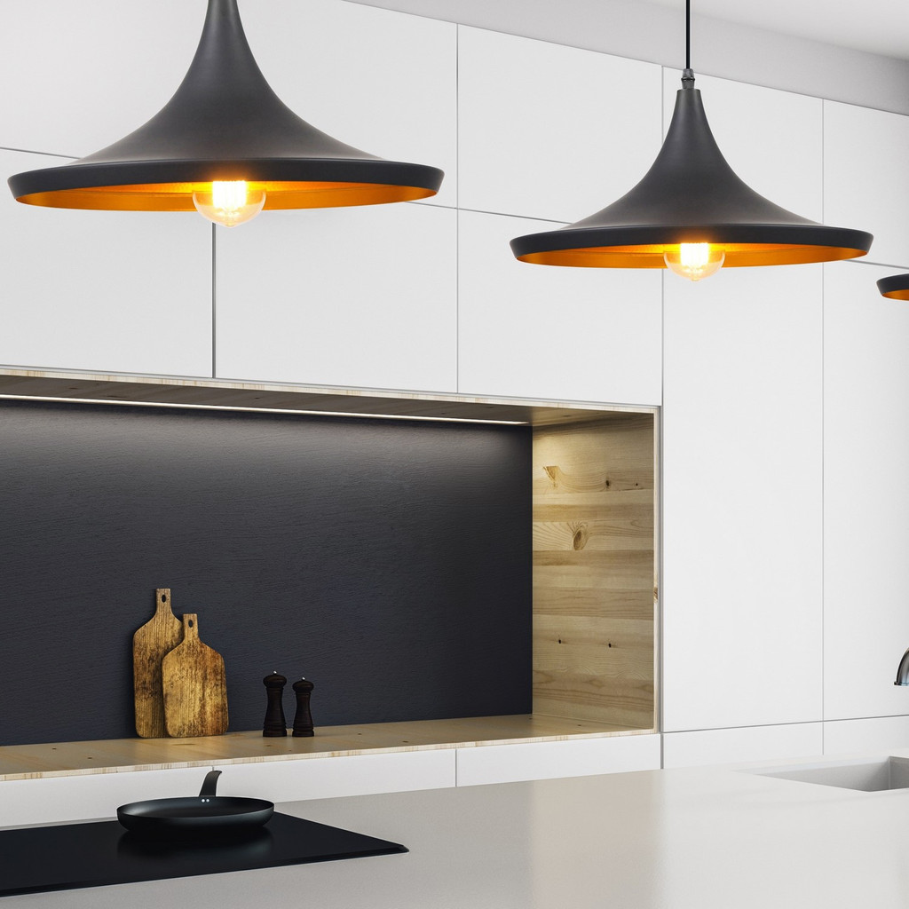 Černé minimalistické stropní svítidlo, závěsná lampa FOGGI 12C zlatý vnitřek, loftová, skandinávská - Lumina Deco obrázek 4
