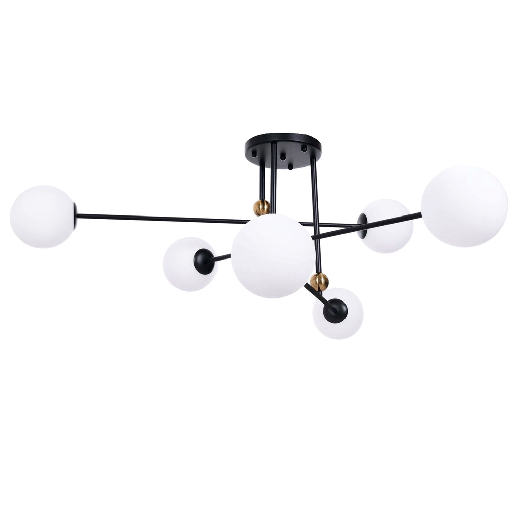 Šestiramenná černá závěsná lampa BERSAGO W6 stínidla bílé koule - Lumina Deco obrázek 3
