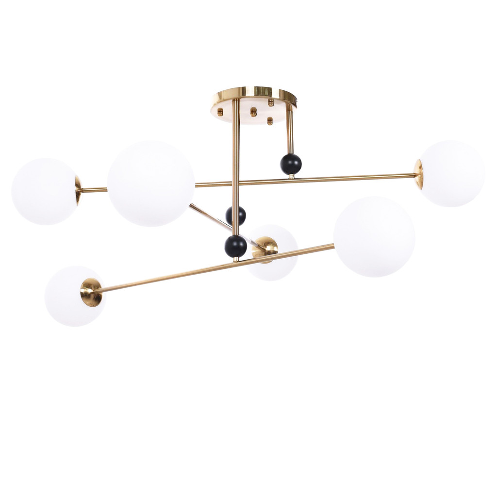 Moderní závěsná lampa z mosazné barvě BERSAGO W6 s bílými kulatými stínítky - Lumina Deco obrázek 3