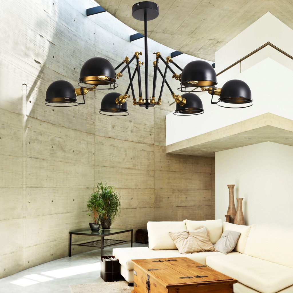 Kovová loftová černá závěsná lampa VALMONTI W6 polokulatá stínidla kopulovitá - Lumina Deco obrázek 2