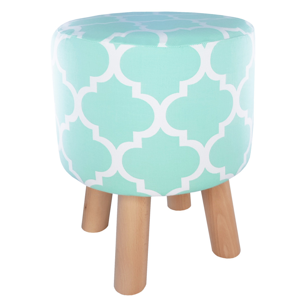 Dekorativní dřevěný mátový pouf, bílý vzor marocký jetel - Lily Pouf obrázek 1