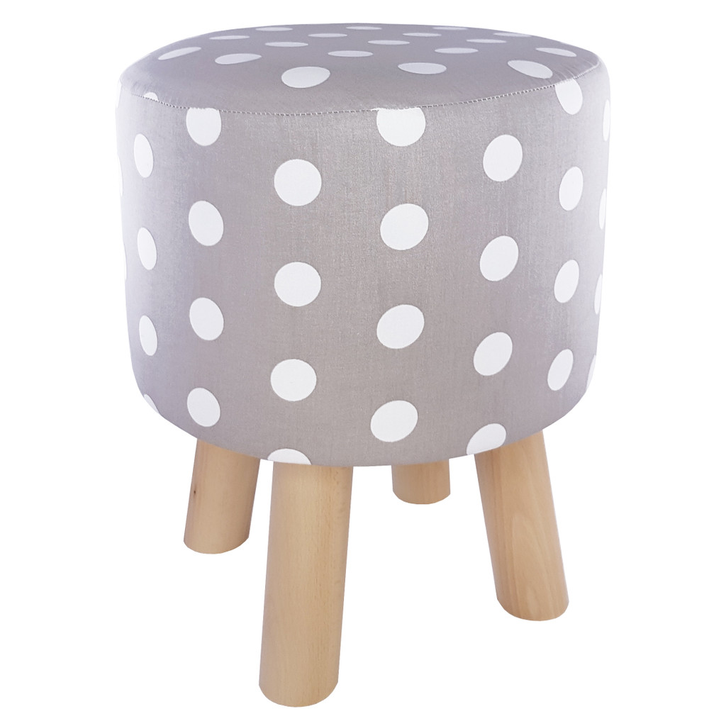 Sedací pouf, šedobílý dřevěný taburet s puntíky, tečkami - Lily Pouf obrázek 1