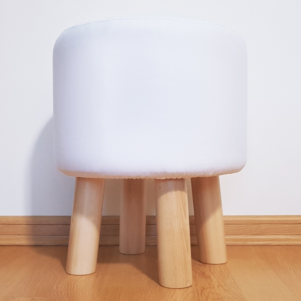 Růžová stolička, retro designový pouf s potahem s bílými tečkami, puntíky - Lily Pouf obrázek 3