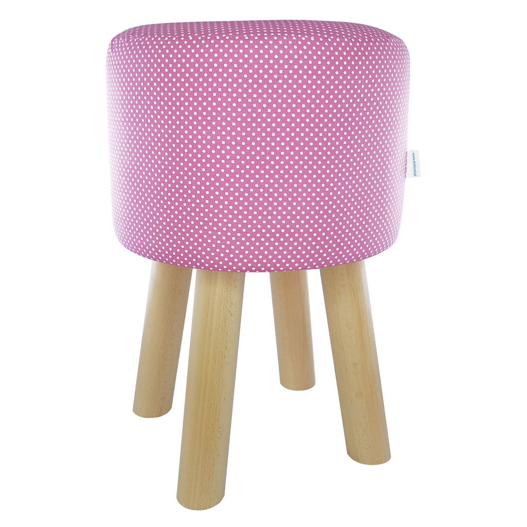 Stylový taburet, pouf, kulatý sedák s tečkami, puntíky, růžovo-bílý - Lily Pouf obrázek 1