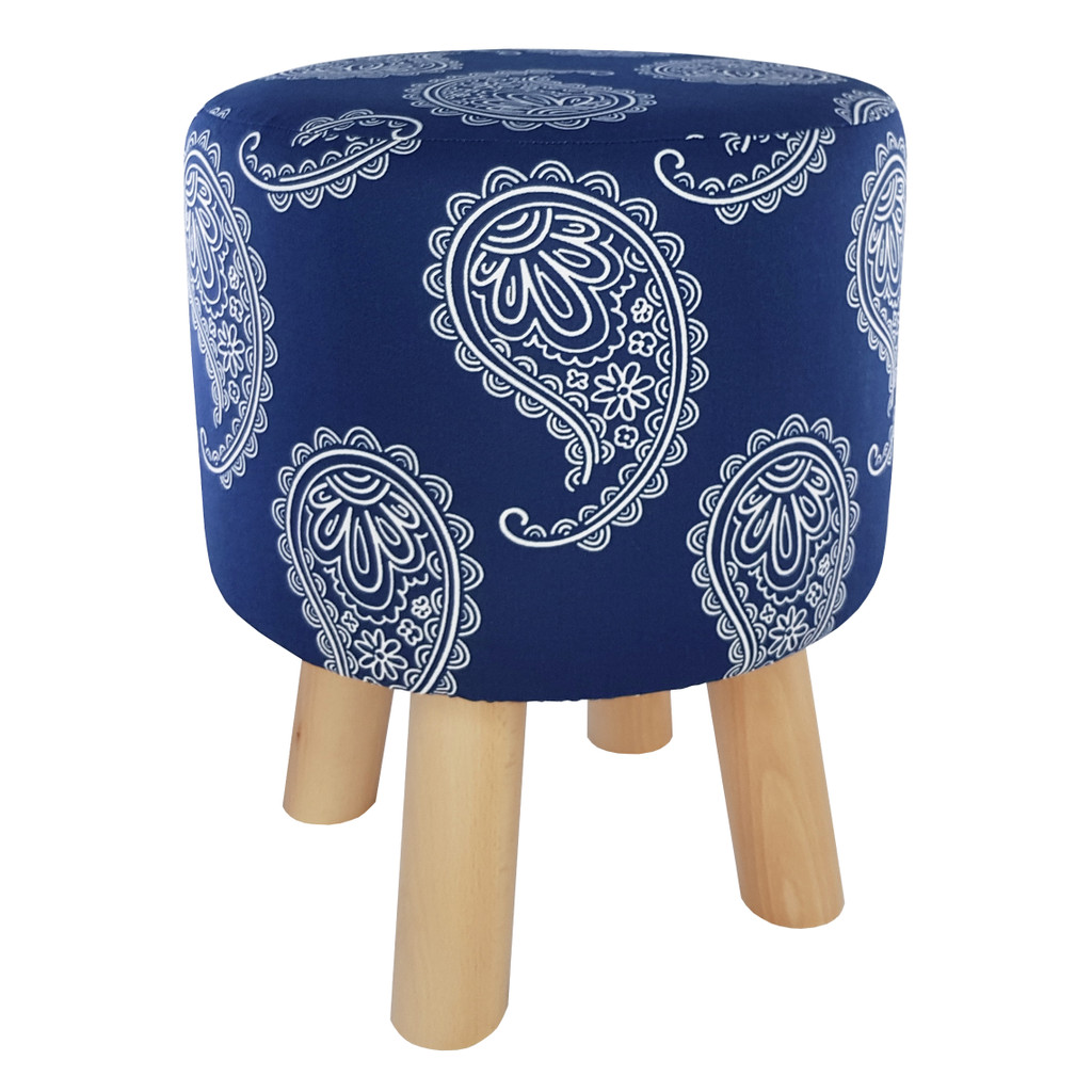 Orientální pouf, stolička, podnožka, tmavě modrý indický, turecký vzor paisley - Lily Pouf obrázek 1