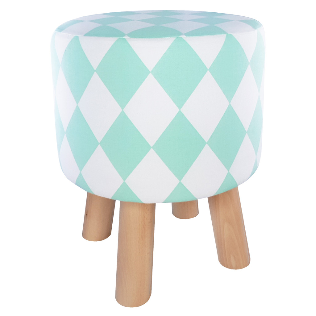 Skandinávský pouf, mátové a bílé kosočtverce, potah na stoličku, taburet - Lily Pouf obrázek 1