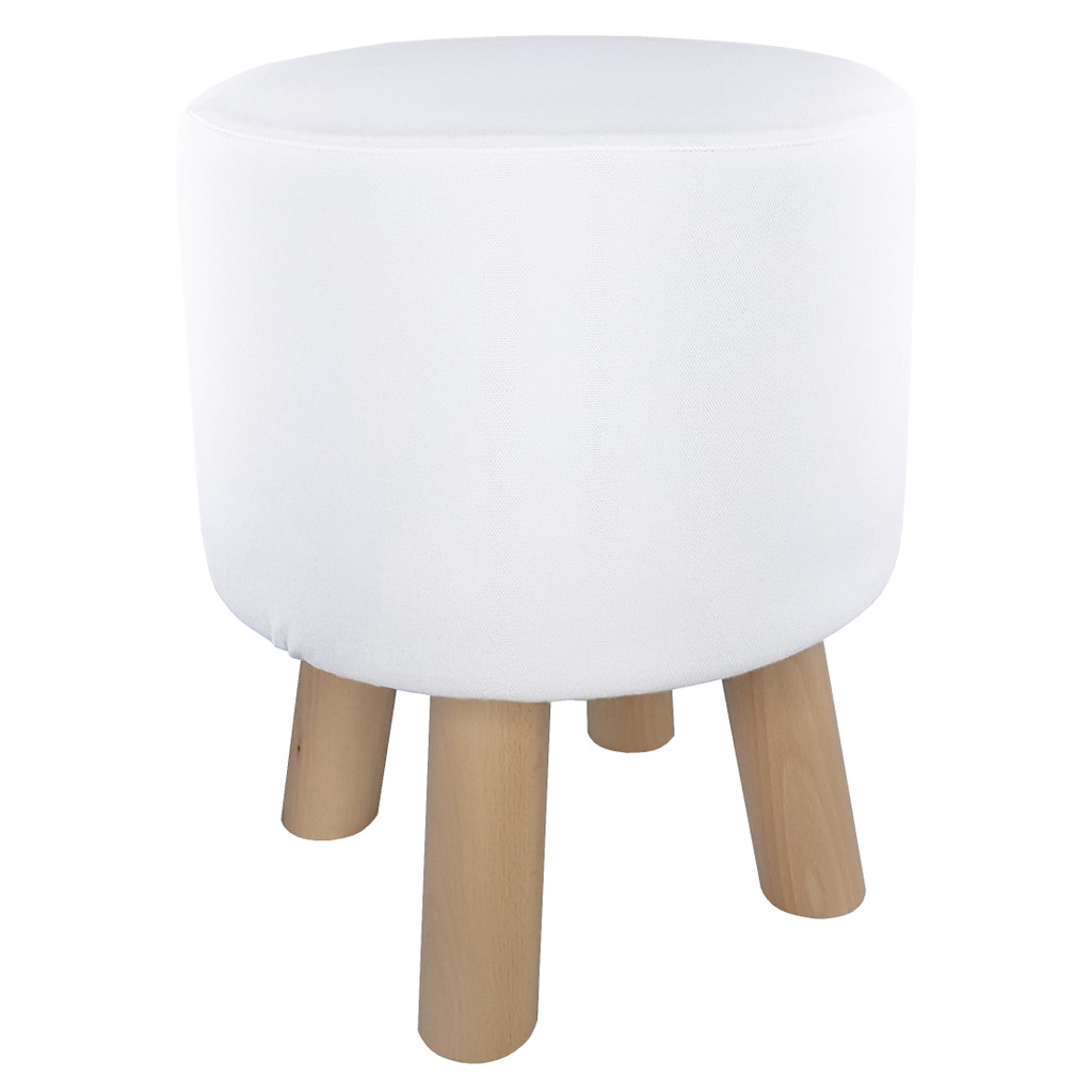 Bílý pouf, stolička ve skandinávském stylu, potah bílý, jednobarevný - Lily Pouf obrázek 1
