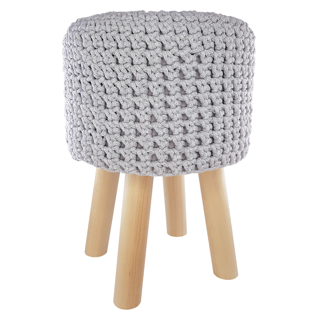 Ručně vyrobený háčkovaný potah, šedá skandinávská stolička, taburet - Lily Pouf obrázek 1