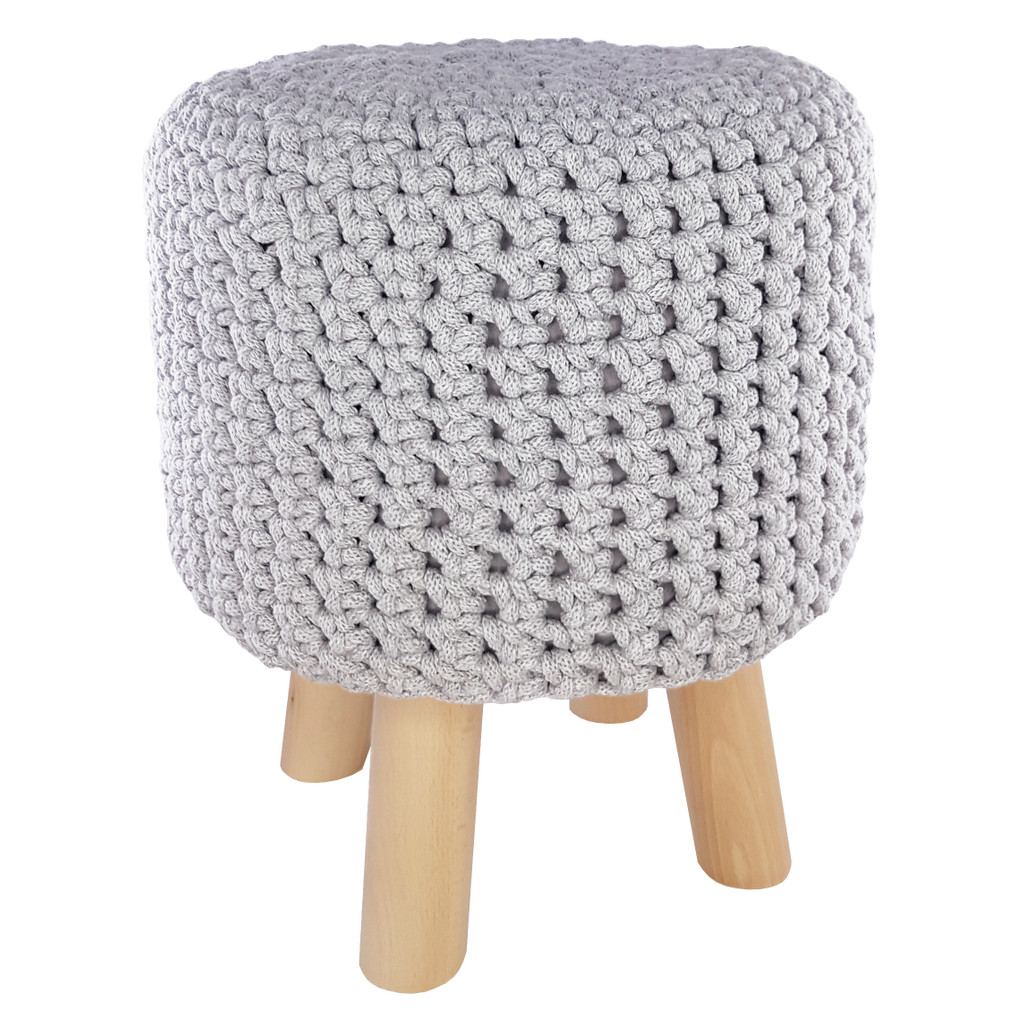 Ručně vyrobený háčkovaný potah, šedá skandinávská stolička, taburet - Lily Pouf obrázek 3