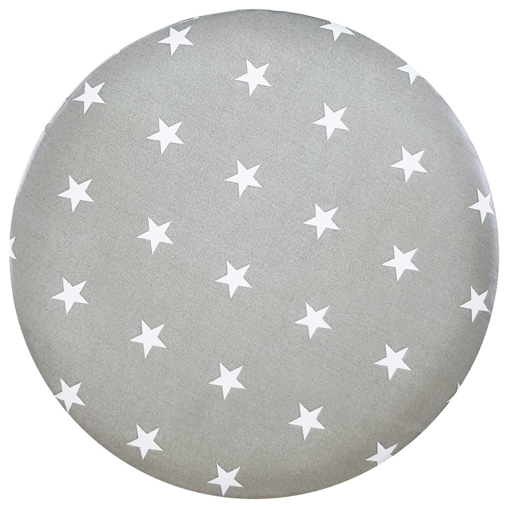 Minimalistický šedý sedací taburet s bílými 2,2 cm hvězdami - Lily Pouf obrázek 2