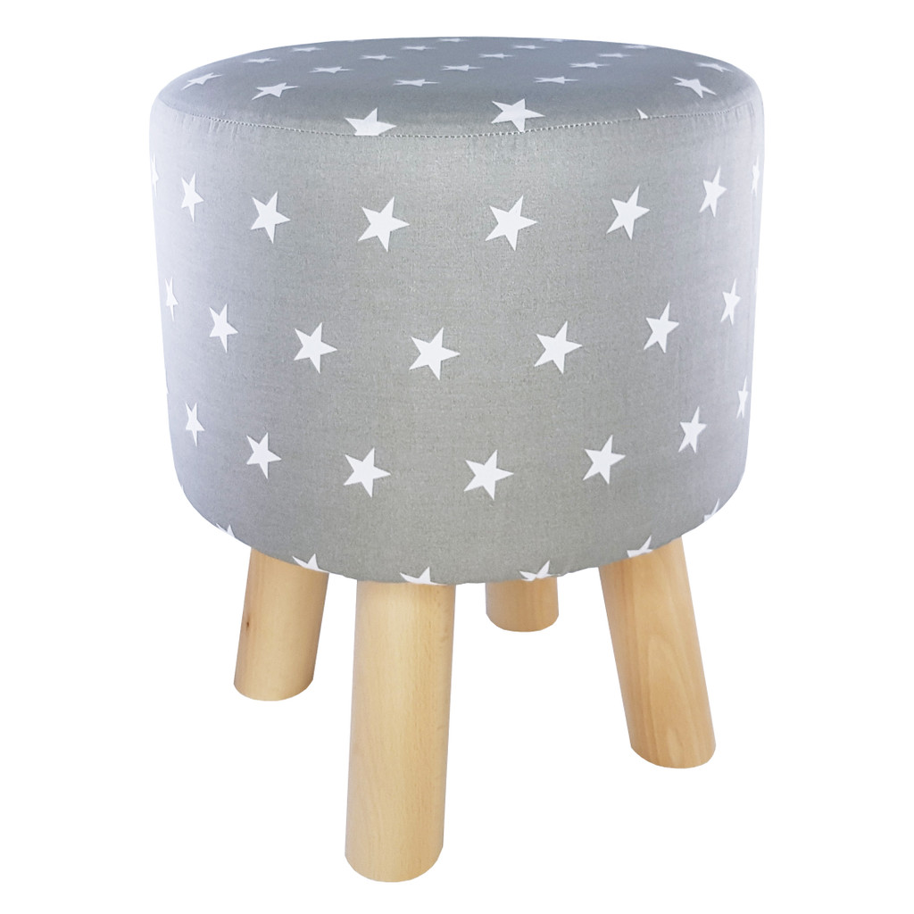 Minimalistický šedý sedací taburet s bílými 2,2 cm hvězdami - Lily Pouf obrázek 1