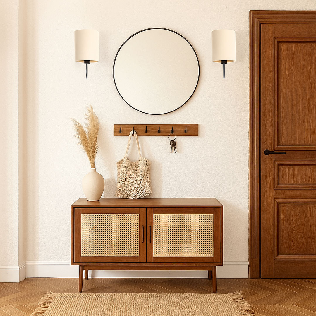 Světlá krémová nástěnná lampa v boho stylu s válcovým lněným stínidlem - BOHO - BPS Koncept obrázek 2