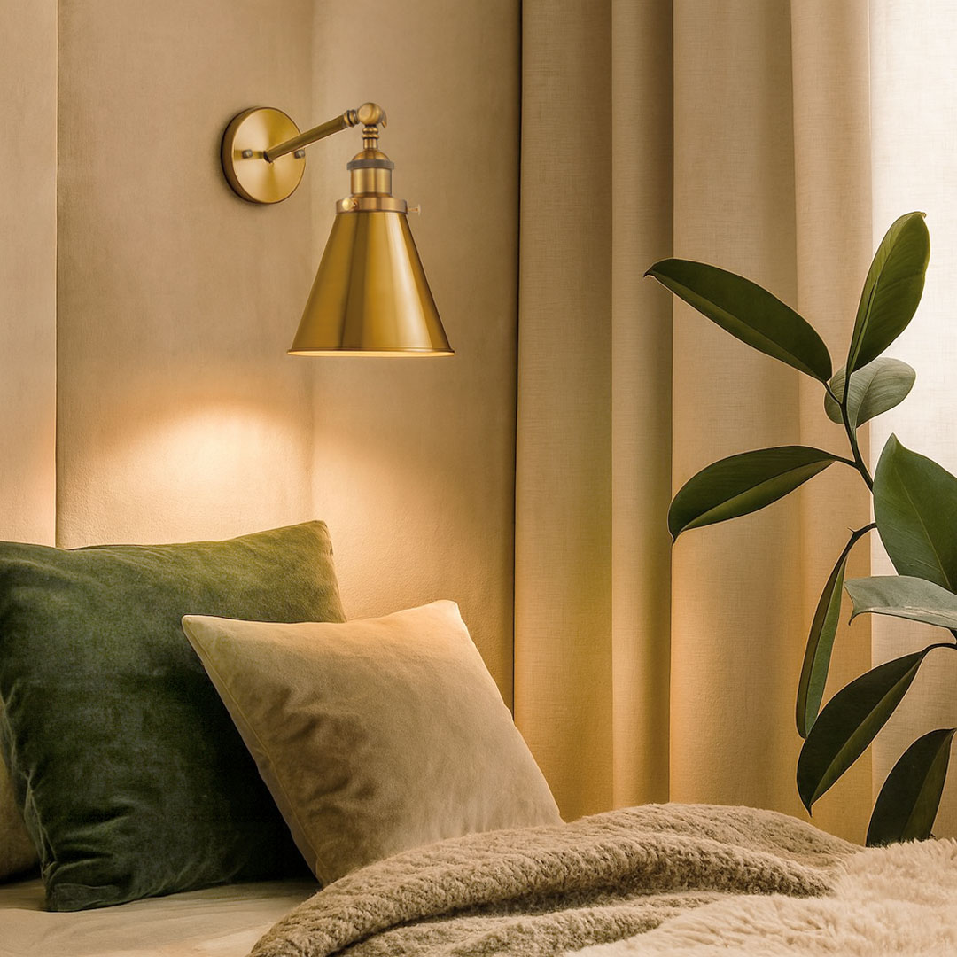 Nástěnné loftové svítidlo RUBI W1 zlatá mosaz, stínidlo ve tvaru kužele, průmyslový design - Lumina Deco obrázek 2