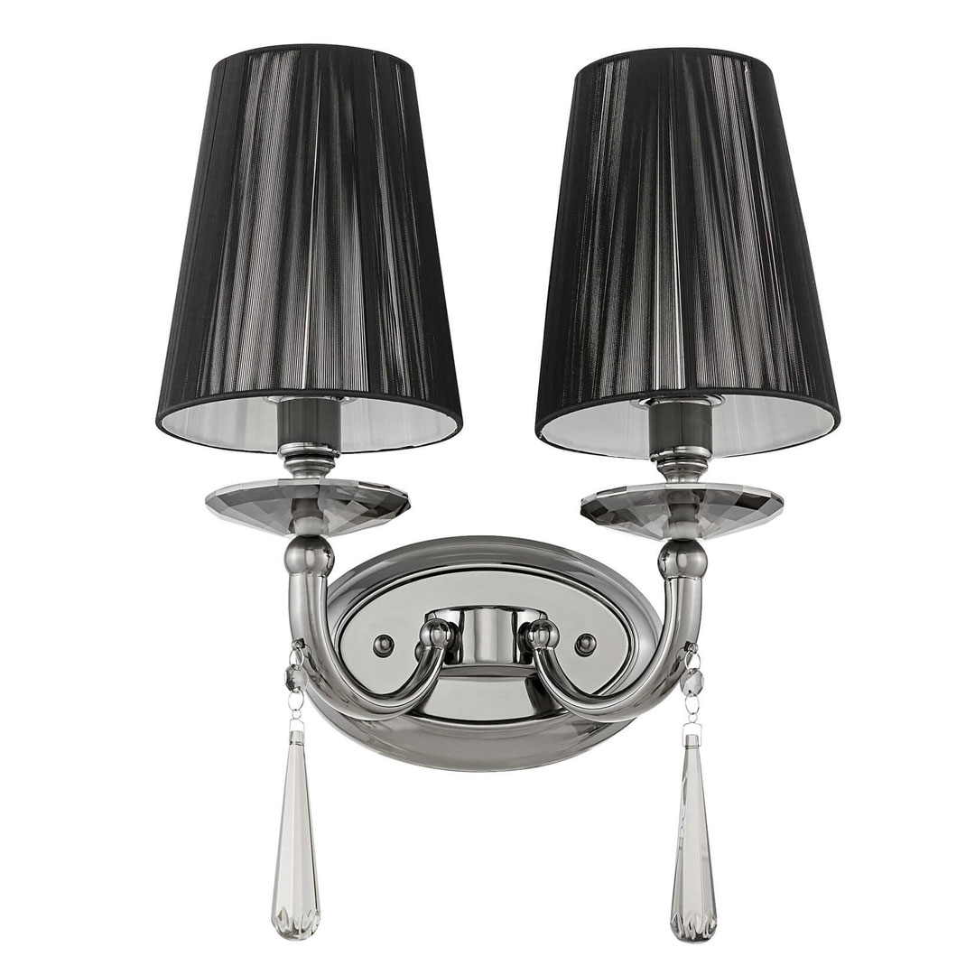 Nástěnné svítidlo černé dvojité FABIONE W2 moderní lampa na zeď, křišťálové ověsy - Lumina Deco obrázek 2