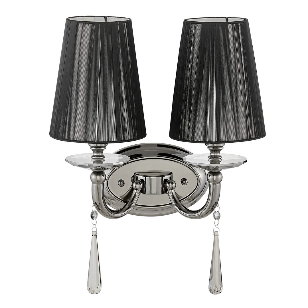 Nástěnné svítidlo černé dvojité FABIONE W2 moderní lampa na zeď, křišťálové ověsy - Lumina Deco obrázek 1