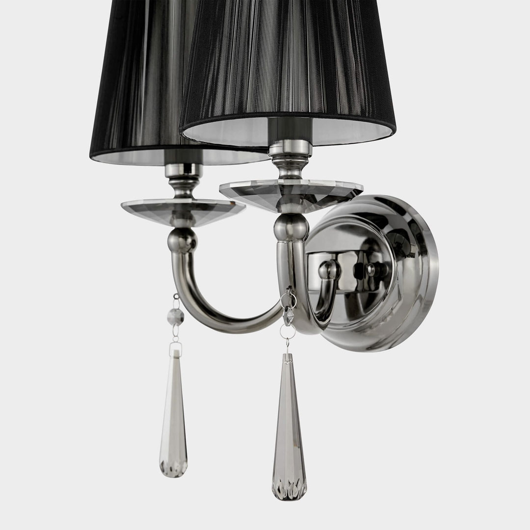 Nástěnné svítidlo černé dvojité FABIONE W2 moderní lampa na zeď, křišťálové ověsy - Lumina Deco obrázek 3