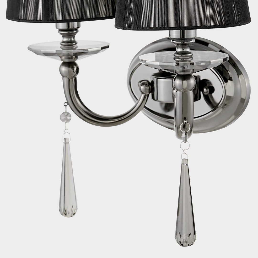 Nástěnné svítidlo černé dvojité FABIONE W2 moderní lampa na zeď, křišťálové ověsy - Lumina Deco obrázek 4