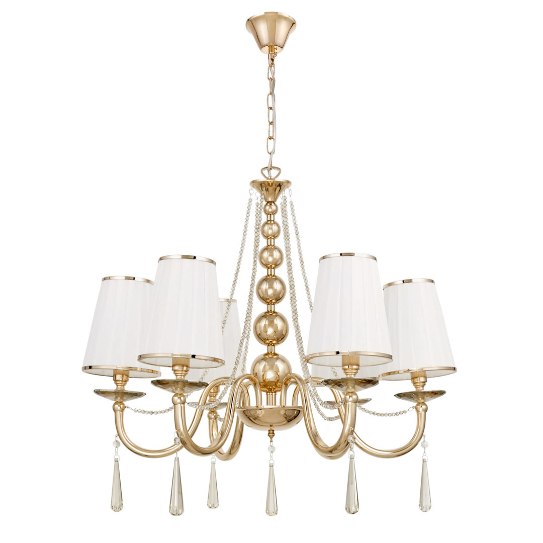 Zlatý klasický křišťálový lustr FABIONE W6 se šesti rameny, na řetízku - Lumina Deco obrázek 3