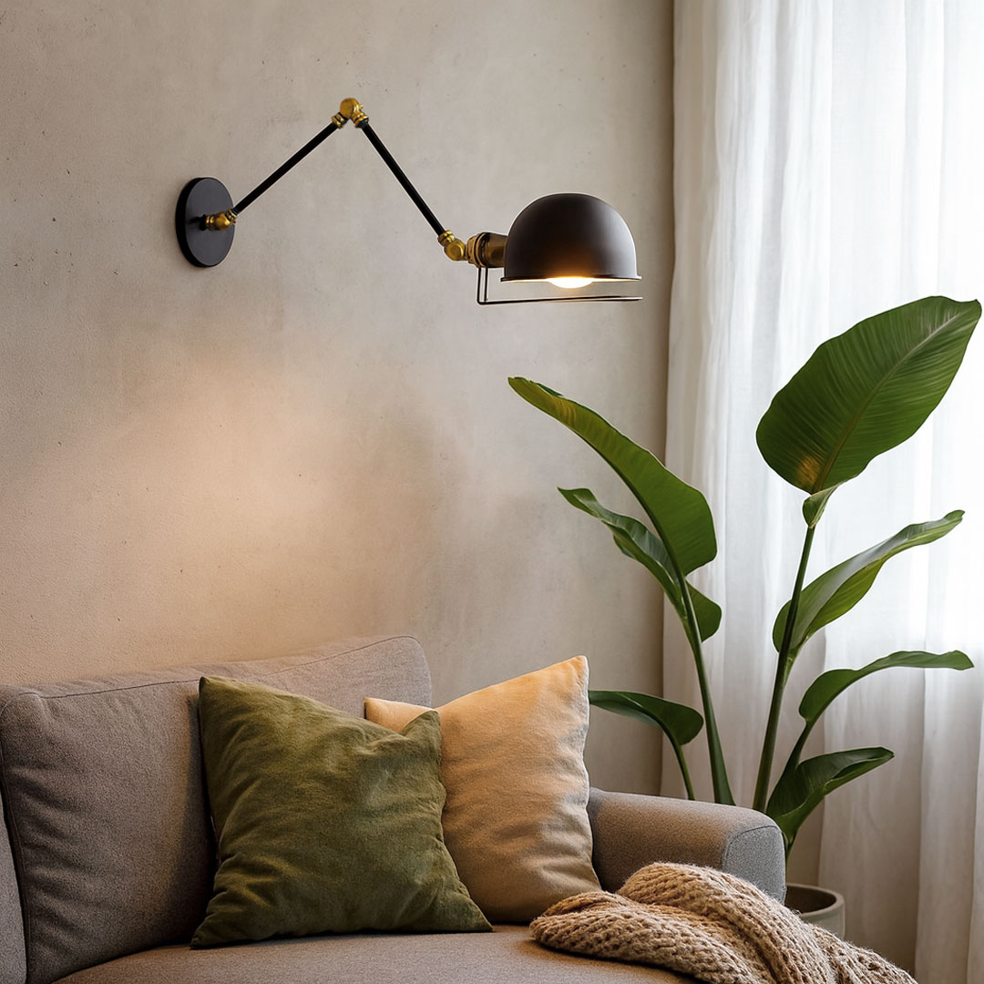 Nástěnná  kloubová lampa, černé loftové svítidlo GLUM W2 nastavitelné rameno pro čtení - Lumina Deco obrázek 2