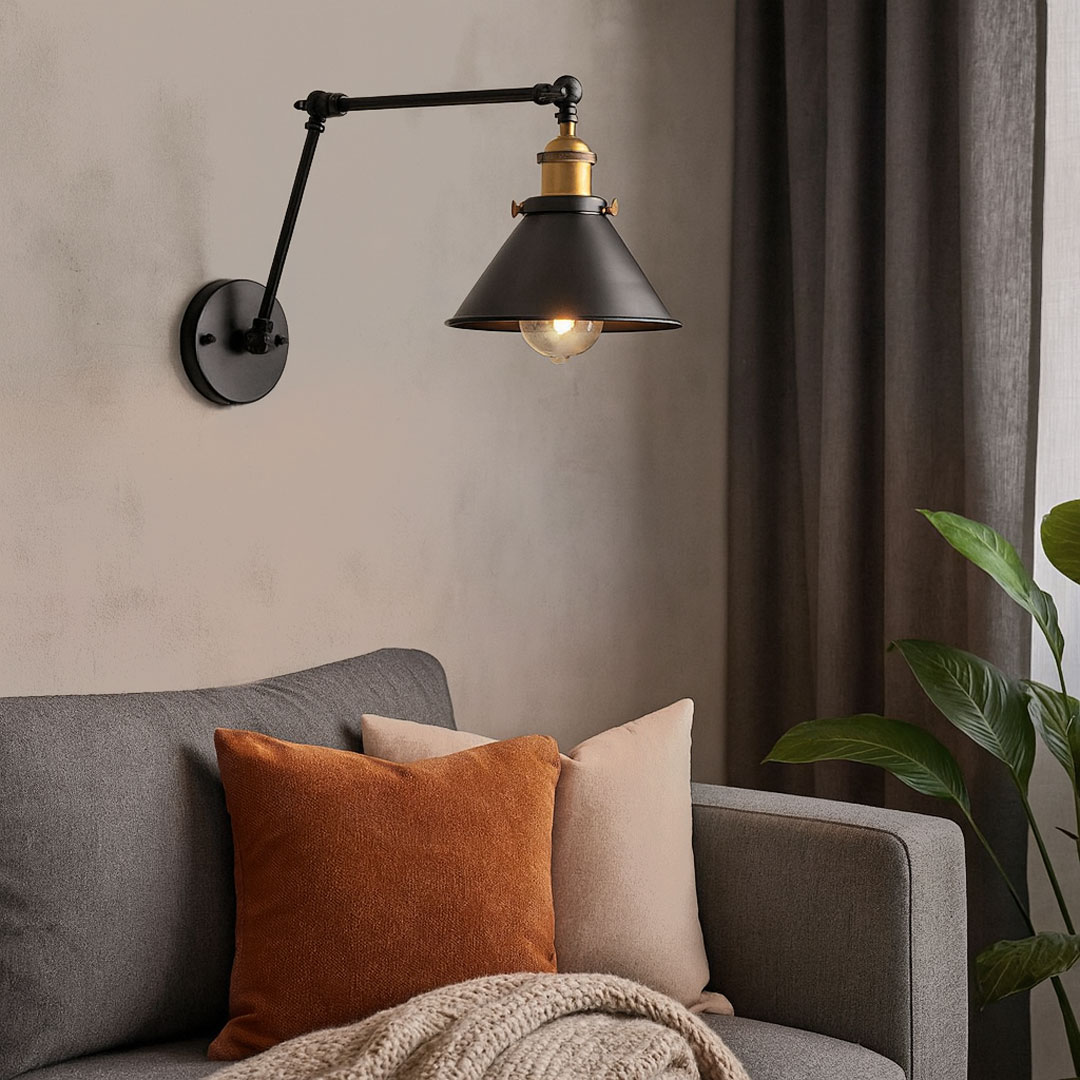 Loftová černá nástěnná lampa GUBI W2 kovové kónické stínítko, nastavitelná, kloubová, pro čtení - Lumina Deco obrázek 2