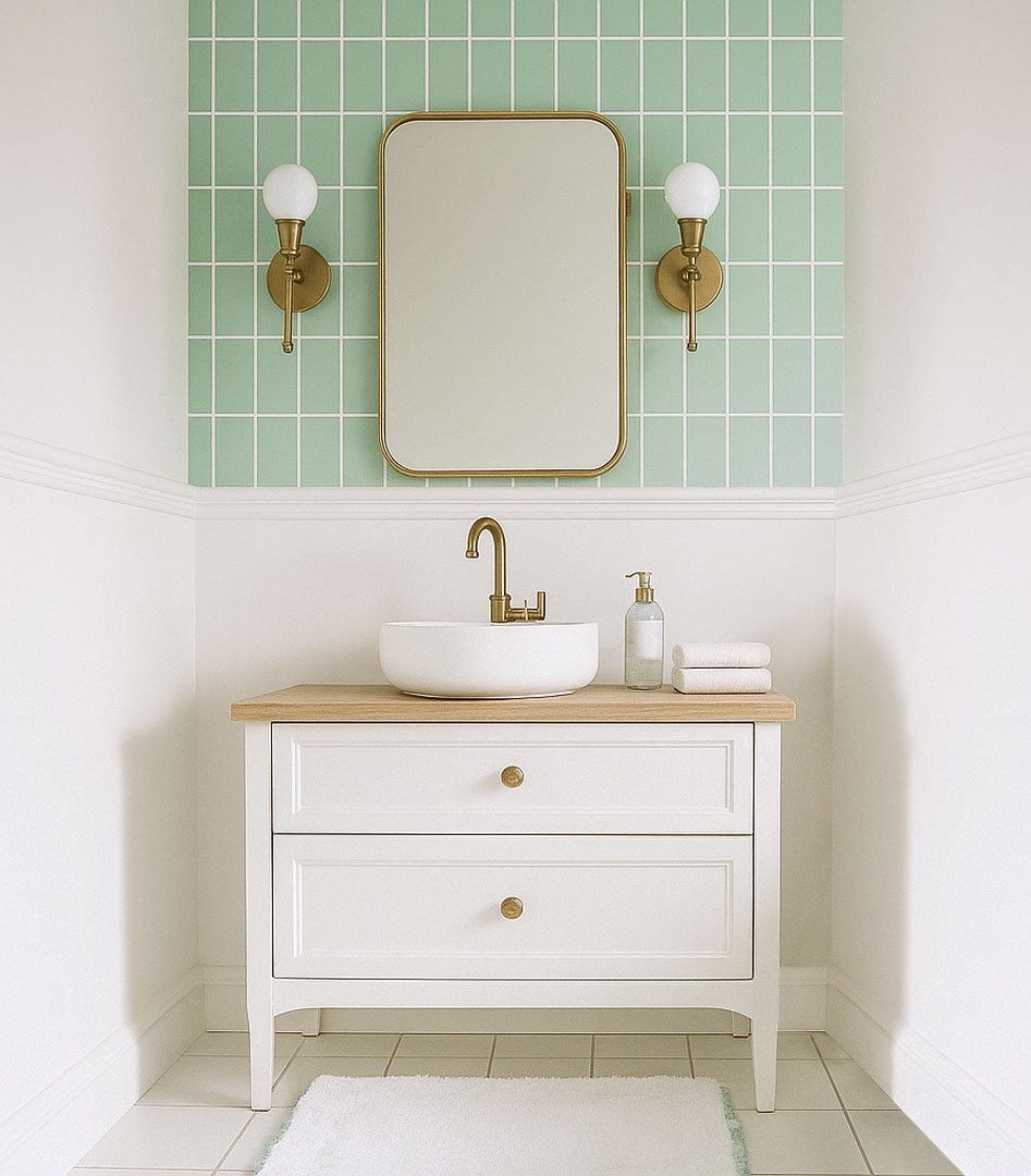 Mátově zelená tapeta z bílou mřížkou, obdélníky 0,5 cm - Dekoori obrázek 4