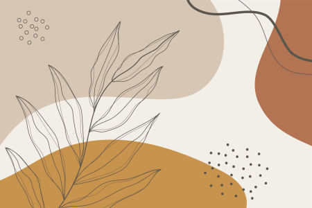 Abstraktní tapeta, větev v hnědé a tečky na krémovém pozadí, boho styl