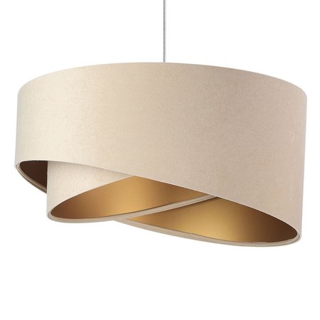 Béžová závěsná lampa s kulatým asymetrickým velurovým stínidlem se zlatým vnitřkem SAMANTA