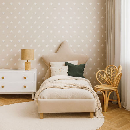 Béžová tapeta s hvězdami bílými velikosti 5 cm