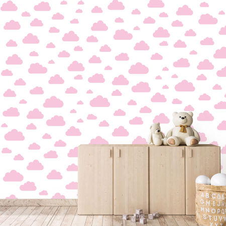 Bílá tapeta na zeď s růžovými mraky, mraky 7,5-24 cm