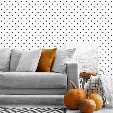 Bílá tapeta s malými 2 cm černými puntíky, tečkami, pin-up