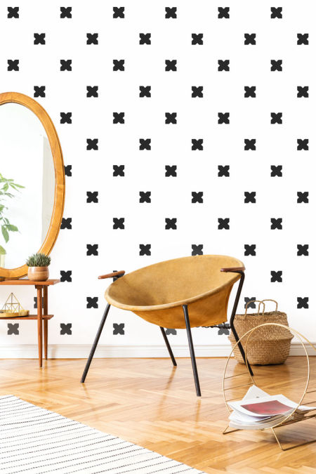 Černo-bílá tapeta na zeď s křížky v kosočtvervovém rozestupu (černo-bílá verze)