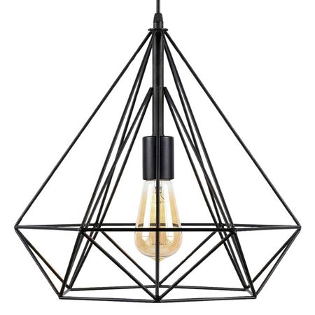 Černá drátěná stropní lampa, lustr, diamant FORTI průmyslová, loftová, skandinávská