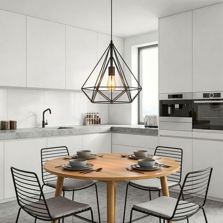 Černá drátěná stropní lampa, lustr, diamant FORTI průmyslová, loftová, skandinávská