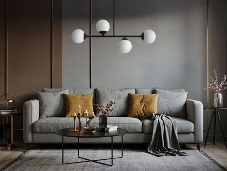 Černé závěsné světlo na trubici s bílými skleněnými stínidly - FINO