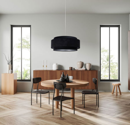 Černé závěsné svítidlo, velurové světlo, dvojitý stínidlo, stříbrný vnitřek - SMILE