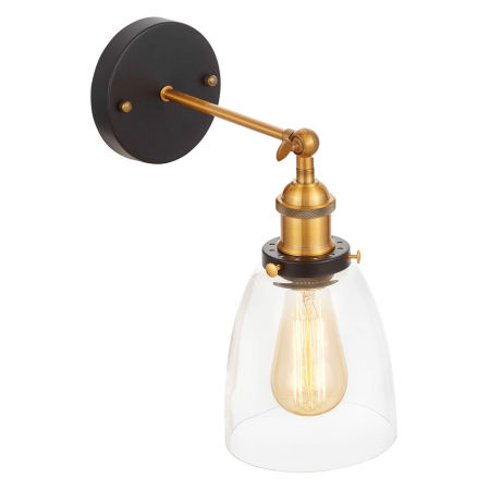 Černá a mosazná nástěnná lampa, skandinávská, loftová, skleněné průhledné stínítko - NAO