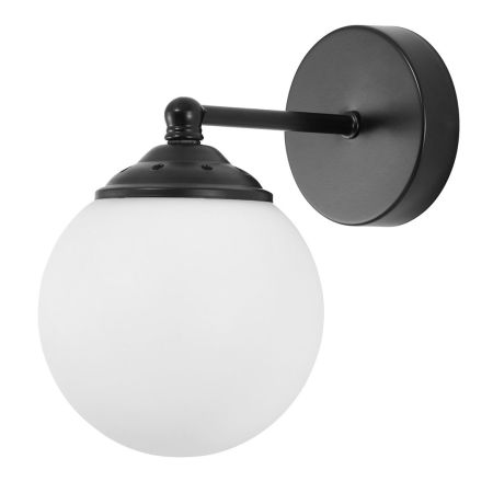 Černá nástěnná lampa, bílá skleněná koule, kulové stínidlo - FINO W1